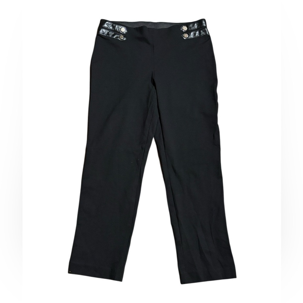 Chic Black Pants w/ Silver Button Details Stretchy Waistband by Kasper | Size M